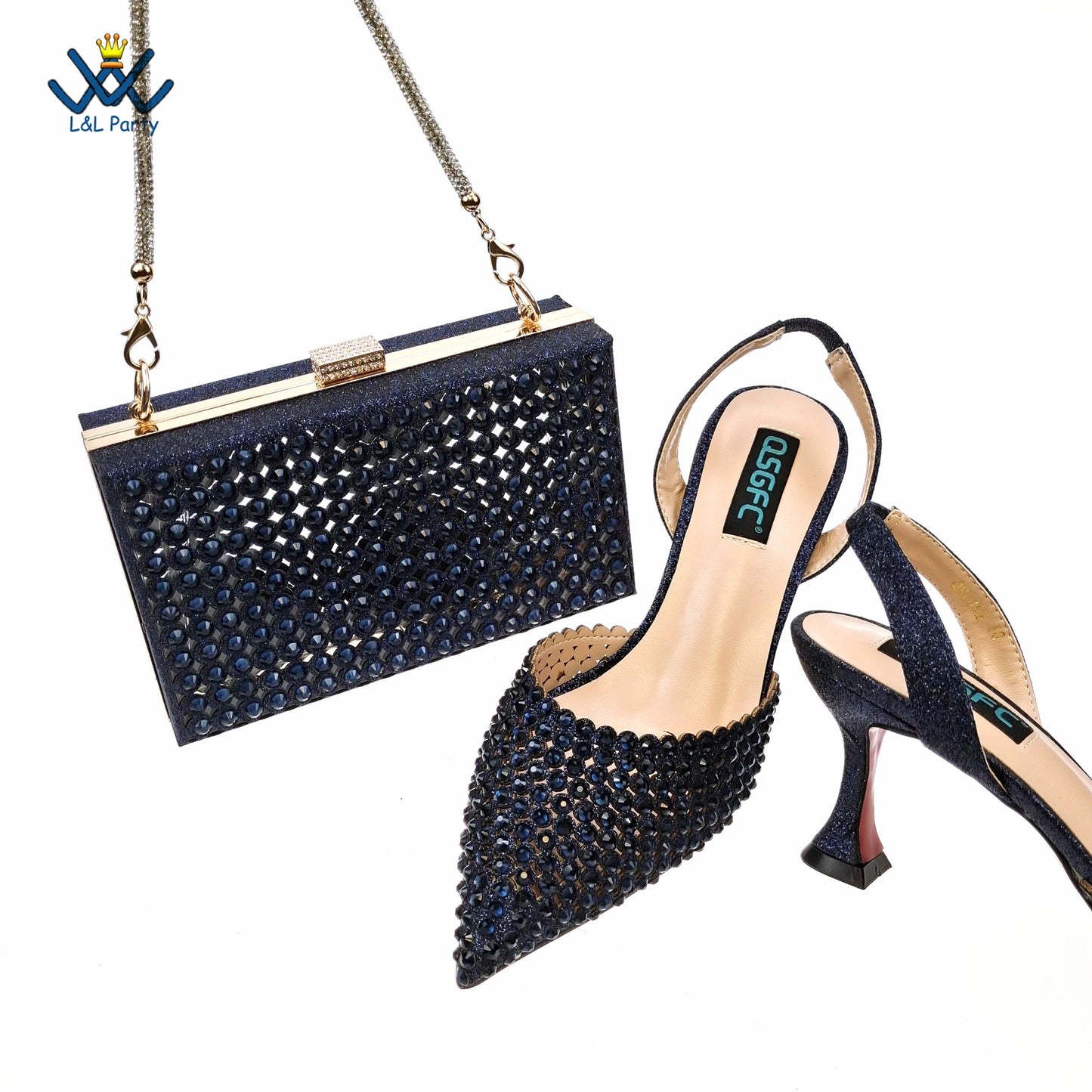 Dark Purple Spring Autumn Pointed Toe Square Heel Shoes and Bag Set For Nigerian Women Wedding Party