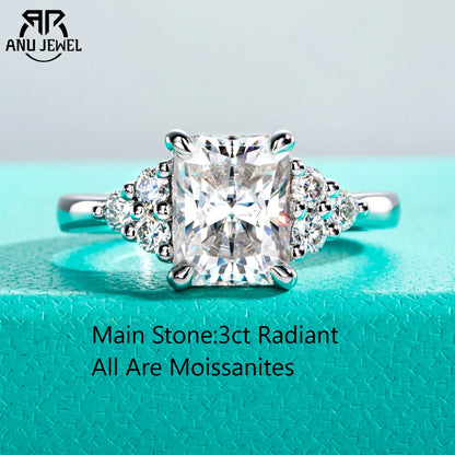 AnuJewel 3ct Radiant Cut D Color Moissanite Engagement Ring 18K Gold Plated Luxurious Wedding Ring Women Jewelry Wholesale