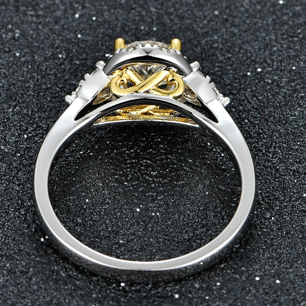 ATTAGEMS 1.0ct Round Engagement Ring 18K Yellow Gold Plated 925 Sterling Silver Diamond Moissanite Rings For Women Fine Jewelry