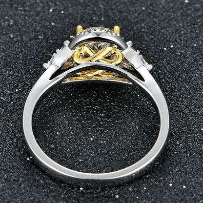 ATTAGEMS 1.0ct Round Engagement Ring 18K Yellow Gold Plated 925 Sterling Silver Diamond Moissanite Rings For Women Fine Jewelry
