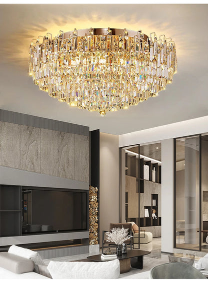 Modern Crystal Pendant Luxury Ceiling Chandelier LED Hanging Lamp for Living Dining Room Bedroom Home Decor Gold Luster Lighting