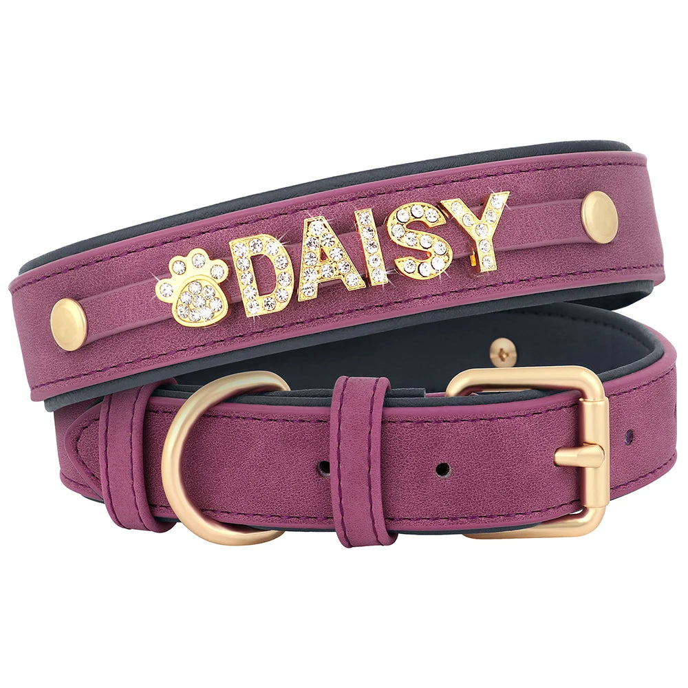Customized Leather Dog Collar DIY Personalized Small Medium Dogs Chihuahua Pitbull Necklace Free Name Charms Pet Accessories