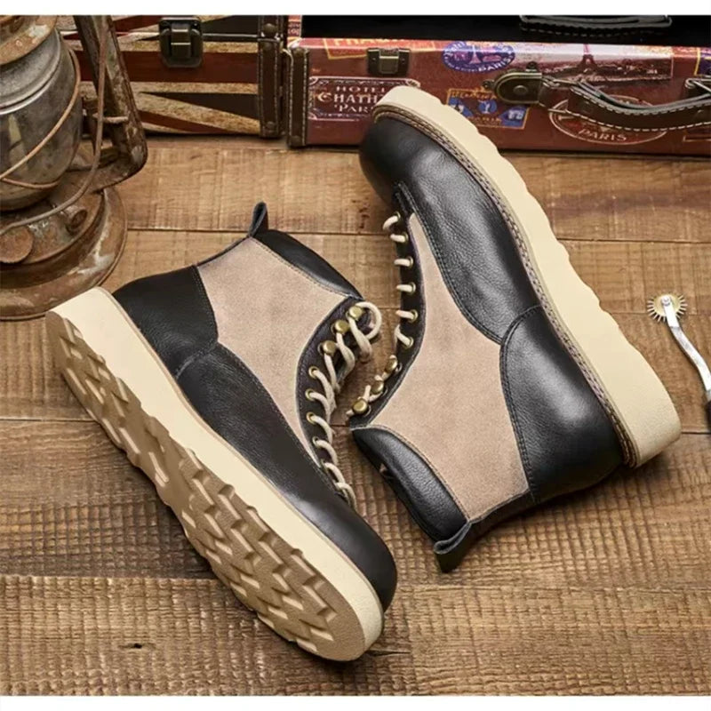 High Quality Handmade Autumn Winter Shoes Vintage Cow Leather Designer Lace-up Round Toe Mens Ankle Boots Desert Motorcycle Boot