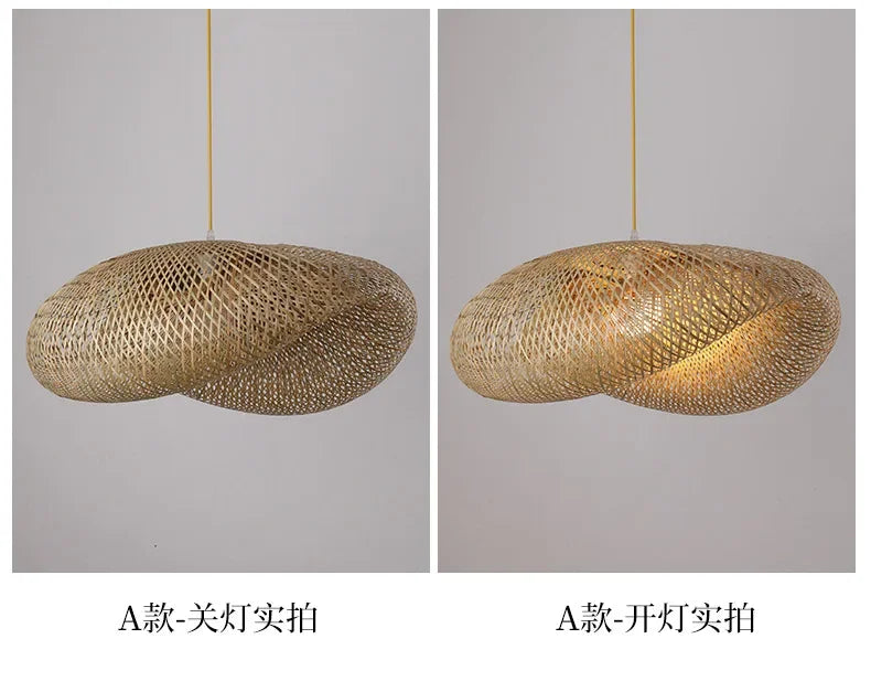 Bamboo Pendant Lights Hand Woven Ceiling Weaving Chandelier Lamp Rattan Wicker Hanging LED Fixtures Home Bedroom Bamboo Art Lamp