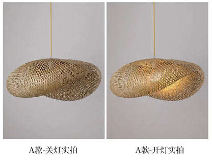 Bamboo Pendant Lights Hand Woven Ceiling Weaving Chandelier Lamp Rattan Wicker Hanging LED Fixtures Home Bedroom Bamboo Art Lamp
