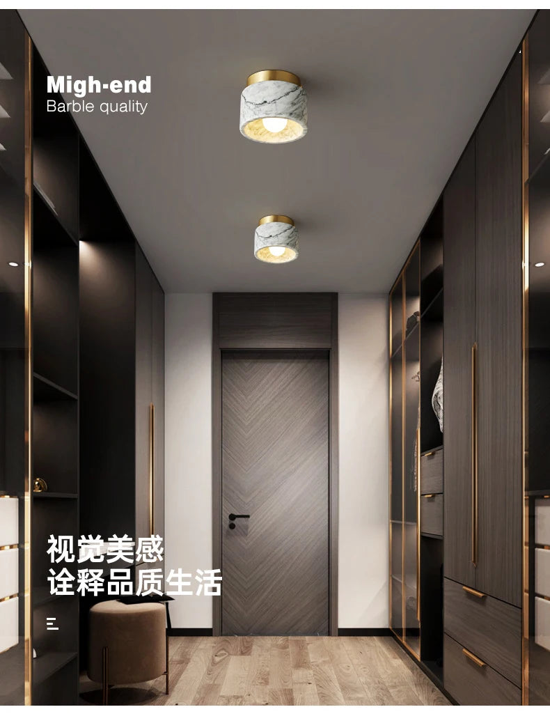 Nordic Marble Downlight Living Bedroom Room Decor Marble Ceiling Light Green White Stone Corridor Aisle Lamp