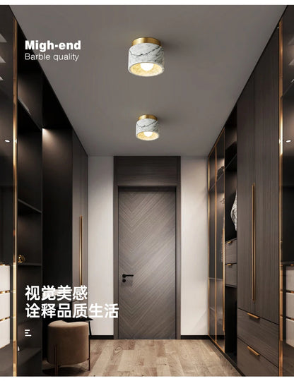 Nordic Marble Downlight Living Bedroom Room Decor Marble Ceiling Light Green White Stone Corridor Aisle Lamp