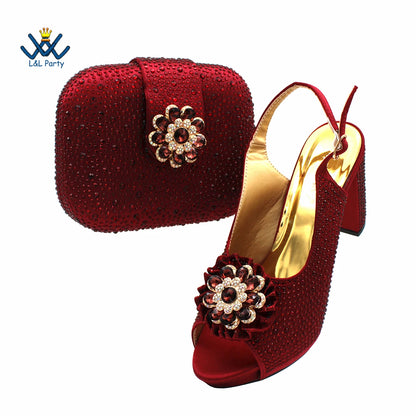 New Design Peep Toe African Spring Autumn Lady Shoes and Bag Set in Gold Color Women Sandal in Wedding