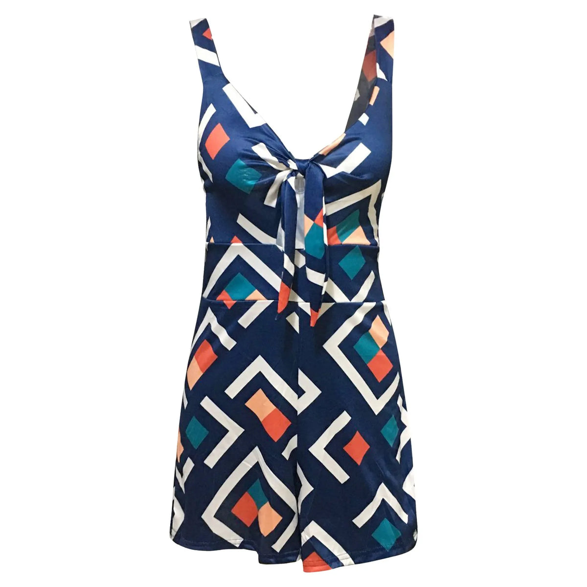 Summer Fashion Women's Jumpsuit Shorts Print Loose Short Sleeve V-neck Bow Knot Rompers Sleeveless  Strappy Bodycon Playsuit
