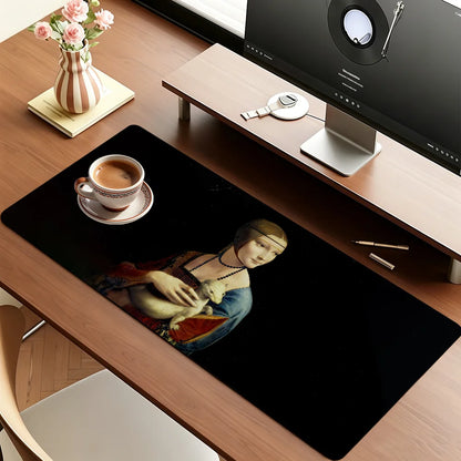 L.da Vinci Acrylic Paint Mouse Pad Large Non-Slip Waterproof Mat Stitched Edge Keyboard Pad for Gaming Daily Office