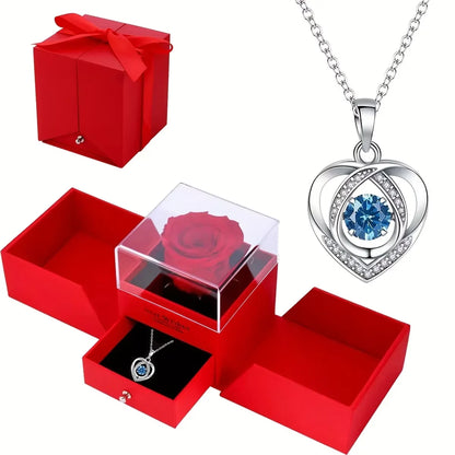 Silver Heart Shaped Necklace Bracelet Set for Women Girls Retro Korean Blue Crystal Jewelry Set Original Party Gift