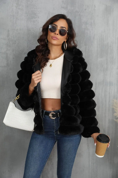 2026 Winter Hooded Plus Size Faux Fur Cropped Coat Women Furry Long Sleeve Plush Jacket Lady Large Fake Fur Warm Fluffy Cardigan