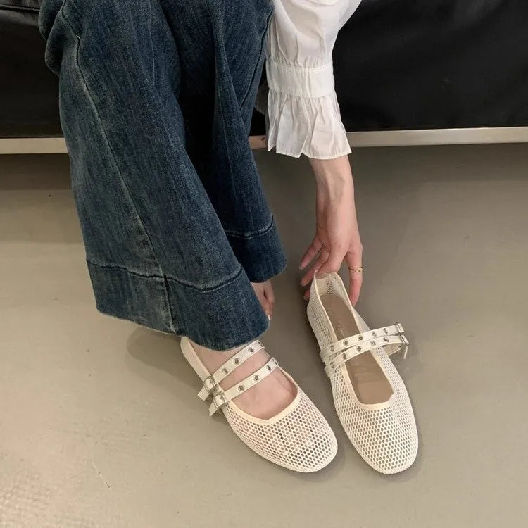 Women New Luxury Brand Hollow Ballet Flats Comfort Soft Soled Dance Shoe Sandals Flat Shoes Mules Loafers Designer Mesh