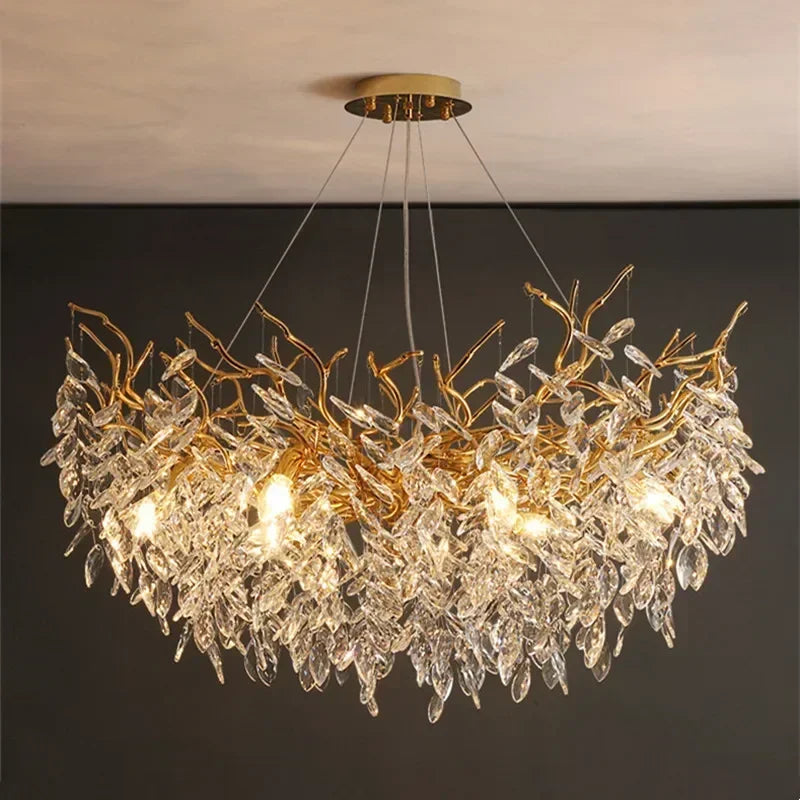 Modern Dining Room Branch Pendant Lights Lustre Crystal Led Hanging Lamp Post Luxury G9 Suspend Lamp Gold Droplight Fixtures