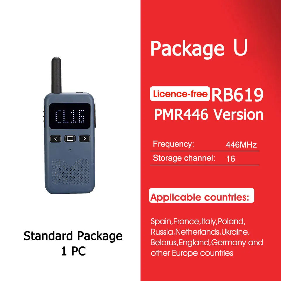 Retevis RB619 Mini Walkie Talkie PMR446/FRS 1650mAh Portable Long Range Two Way Radio Type-C Programmable for Restaurants Hotels