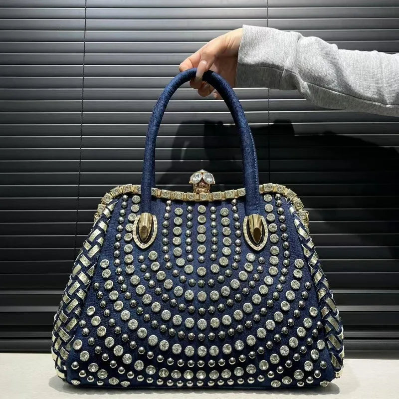 New Fashion Women's Bag Large Capacity Elegant Diamond Shoulder Bag High Quality Denim Crossbody Bag Designer Luxury Handbags