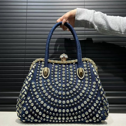 New Fashion Women's Bag Large Capacity Elegant Diamond Shoulder Bag High Quality Denim Crossbody Bag Designer Luxury Handbags