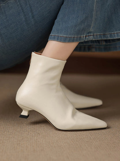 Plus Size 34-42 Genuine Leather Pointed Toe Med Heels Zipper Modern Boots Winter Autumn Shoes Concise Elegant Dress Ankle Boots