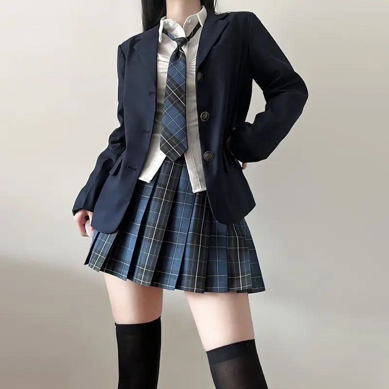 Japan  Korea AUTUMN JK Japanese School Uniform Jacket Girls Multicolor Graduation Outfit Academy Sexy Pleated Skirt Tie Set