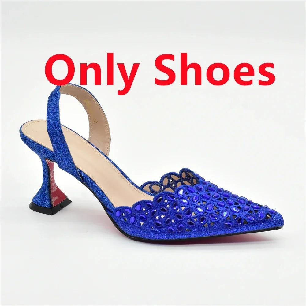 New Design Nigerian Women Shoes and Bag Set Decorated with Rhinestone in Italy African Party Luxury Heel Shoes Pumps with Heels