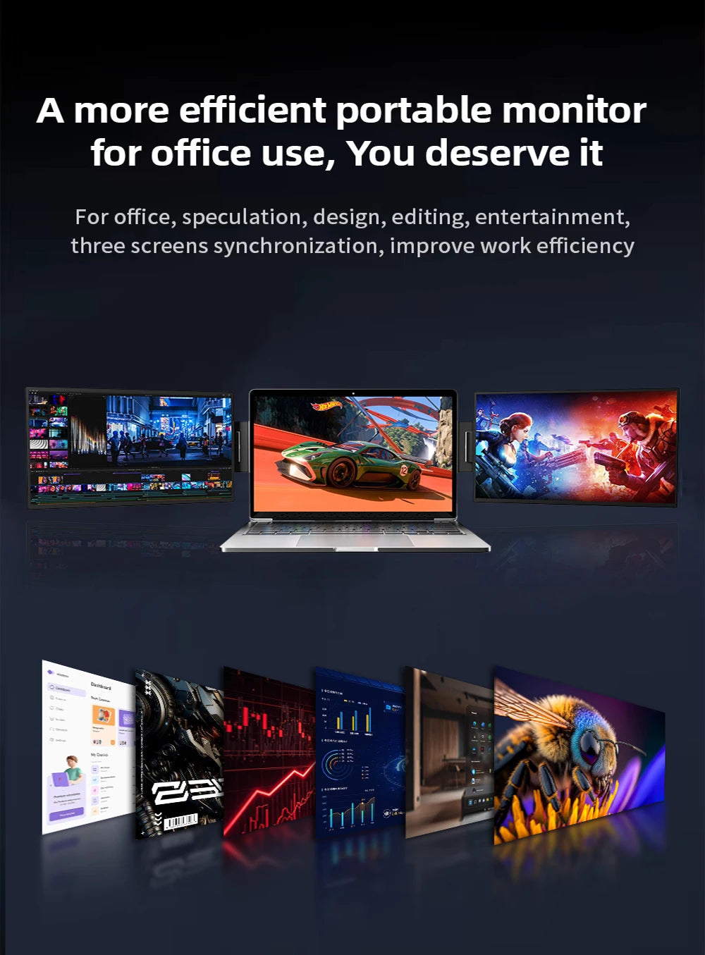 SIBOLAN 16" 2.5k Portable Dual Laptop Monitor 14" Optional 16:10 HDR 2560*1600P UHD Triple Folding Display for Laptop Windows