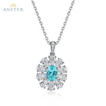 Women Diamonds Pendant Necklaces Charms 925 Silver Lab Paraiba Jewelry