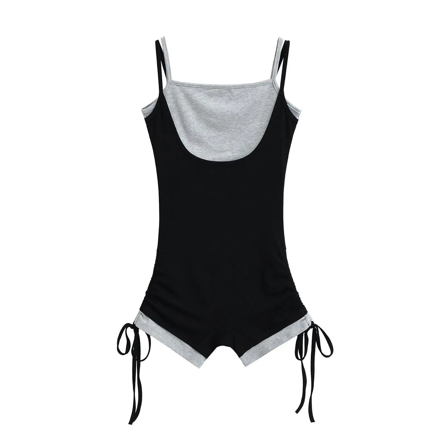 American Style Street Hot Girl Sexy Suspender Jumpsuit Shorts Color Blocked Fake Two-piece Design Sense Fitness Yoga Jumpsuit