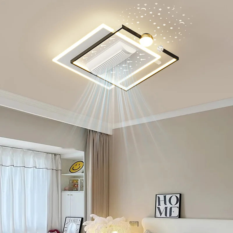 LED Bladeless Fan Light, Living Room Light, Modern Minimalist Smart Remote Control, Master Bedroom Study Ceiling Light 110V/220V