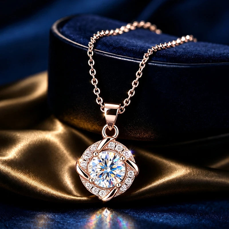 1.0ct Moissanite Necklace VVS1 D Color With Certificate 18K Gold Plated S925 Sterling Sliver Fine Jewelry for Woman Jewelry Gift