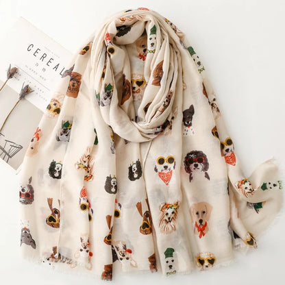 Cozy Dachshund Dog Cat Pattern Viscose Shawl for Women - 180x90Cm Fringe Detail Breathable Thin Wrap Scarves Autumn/Winter Snood