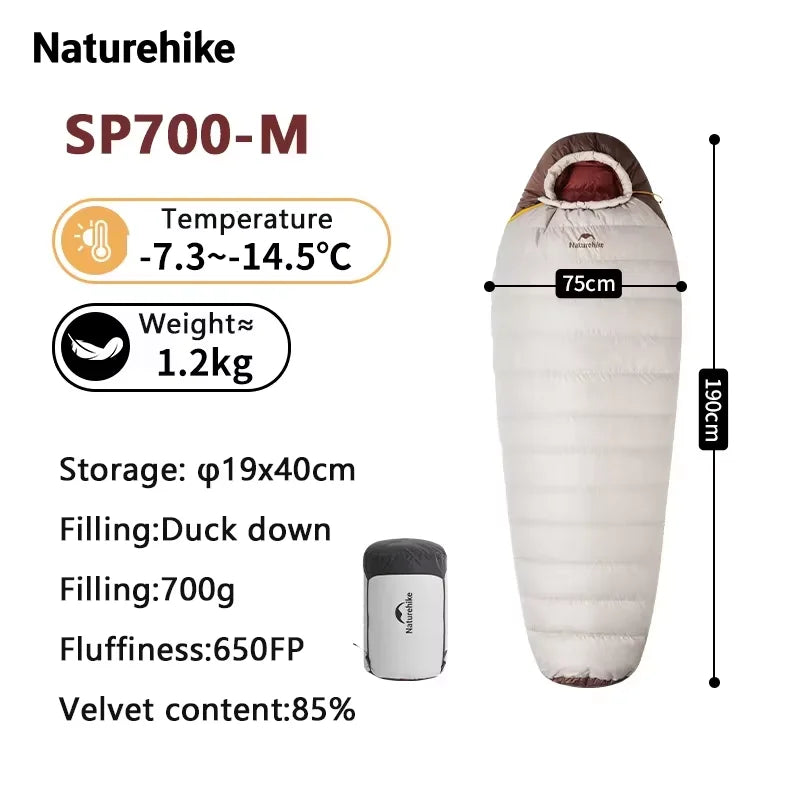 Naturehike SnowBird Down Sleeping Bag Ultralight Waterproof Mummy Sleeping Bag Winter Duck Down Sleeping Bag SP400 SP700 SP1000