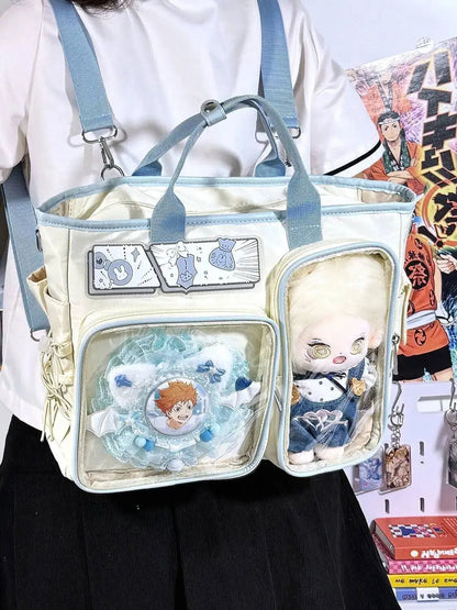 New Y2K Cute Ita Shoulder Bag Large Capacity Backpacks Lolita Girl Transparent Cosplay Handbags DIY Badge Display Crossbody Bags