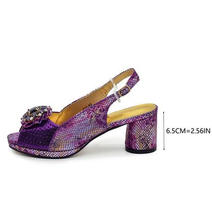 New Arrival Italian Shoes and Bags Matching Set 2024 Nigerian Heel Party for Women Purple Colour Italian Design Wedding Dress