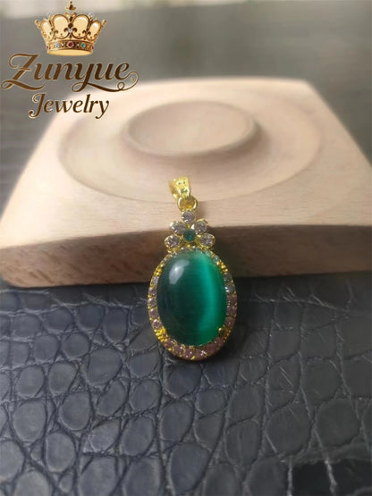 Natural Colorful Cat's Eye Stone Pendant Necklace Elegant Fashion Daily Wear Luxury Quality Fine Jewelry For Women Unisex Gift