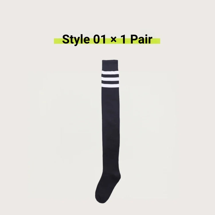 1/2 Pairs Women Over The Knee Socks Cotton Thigh High Socks Black White Blue Colorful Striped Pattern Fashion Casual Daily Wear
