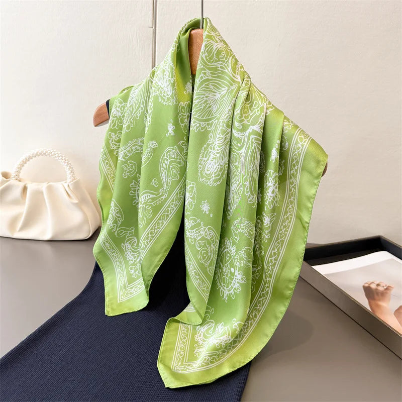 2025 New Paisley Print Silk Scarf for Women Square Hijab Soft Neck Tie Female Fashion Decoration Silk Headscarf 70*70cm Kerchief