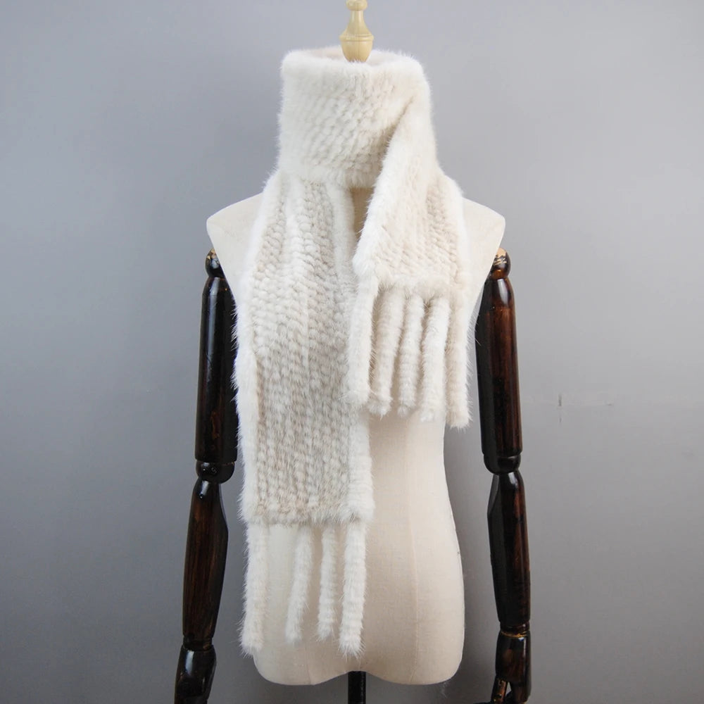 2026 Luxury Women Muffler 100% Real Mink Fur Scarf With Tassel Hand Knitted Natural Mink Scarves Neck Warmer Poncho Wholesale
