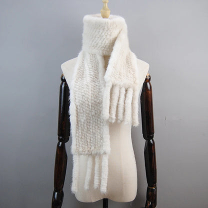 2026 Luxury Women Muffler 100% Real Mink Fur Scarf With Tassel Hand Knitted Natural Mink Scarves Neck Warmer Poncho Wholesale