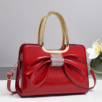 2025 New Women Luxury Designer Glossy Leather Evening Handbags Ladies Crossbody Shoulder Bag Fashion Diamond Bow Totes Bags