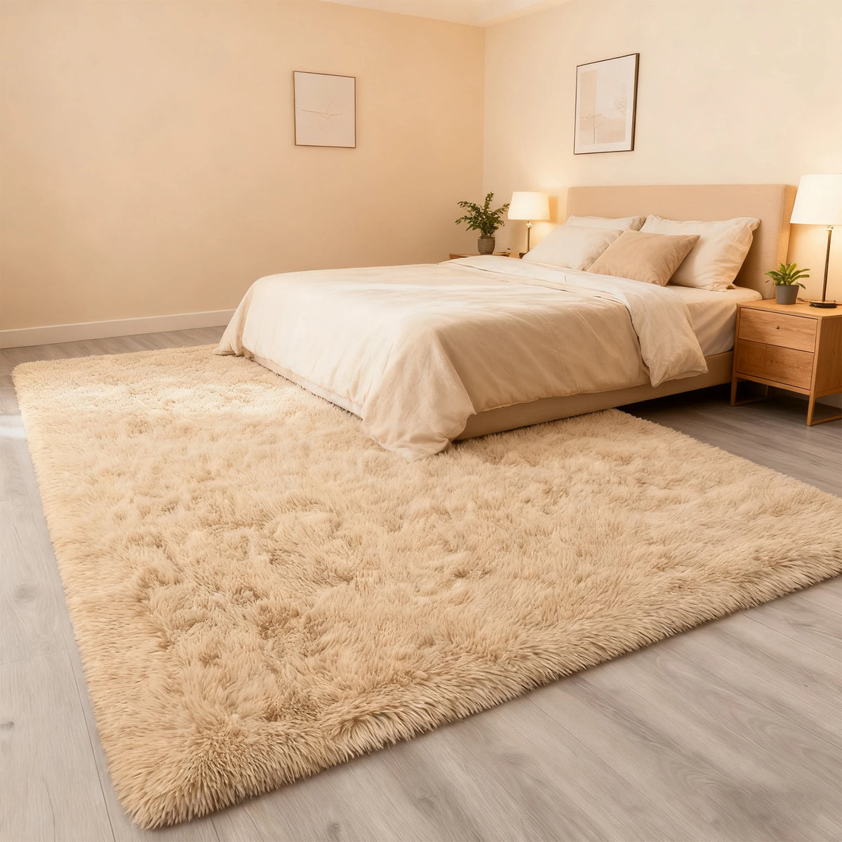 Area Rugs for Living Room Bedroom: Camel Soft Fluffy Shag Upgrade Non-Slip High Pile Carpet Large Fuzzy Plush Indoor Floor Decor Shaggy Rug Dorms Playroom Nursery Modern Hom
