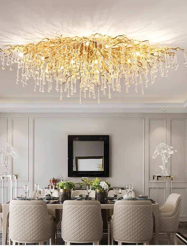 Rectangle Luxury Gold Crystal Chandelier For Dining Living Room Lobby Kitchen Table Modern Lurxy Gold Crystal Celling Chandelier