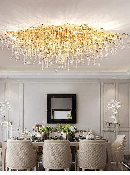Rectangle Luxury Gold Crystal Chandelier For Dining Living Room Lobby Kitchen Table Modern Lurxy Gold Crystal Celling Chandelier