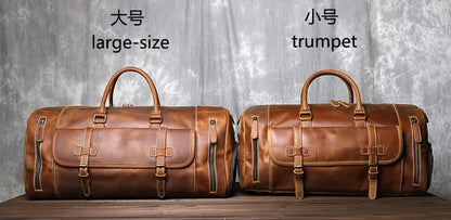 Vintage Genuine Leather Men's Travel Bag Crazy Horse Leather Duffel Bag Large Capacity Top-Layer Cowhide Handbag Crossbody NZPJ