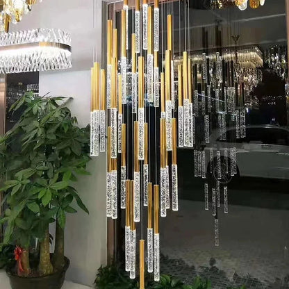 Nordic Minimalist Indoor Pendant Light Fixture Modern Ceiling Crystal Led Chandelier Long Hanging Lamp for Staircase Living Room
