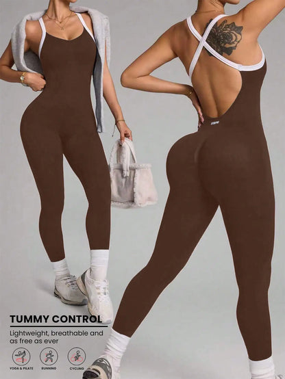 Cross shoulder strap pants jumpsuit yoga suit fitness suit threaded jumpsuit seamless exercise quick drying yoga jumpsuit