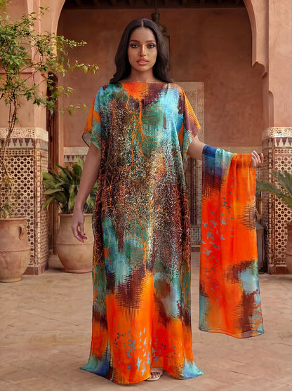 Ladies Scarf New Dubai Fashion Print Design Women Long Shawl 2026 Summer Beach Party Loose Dress Silk Soft African Abaya MOOMOO