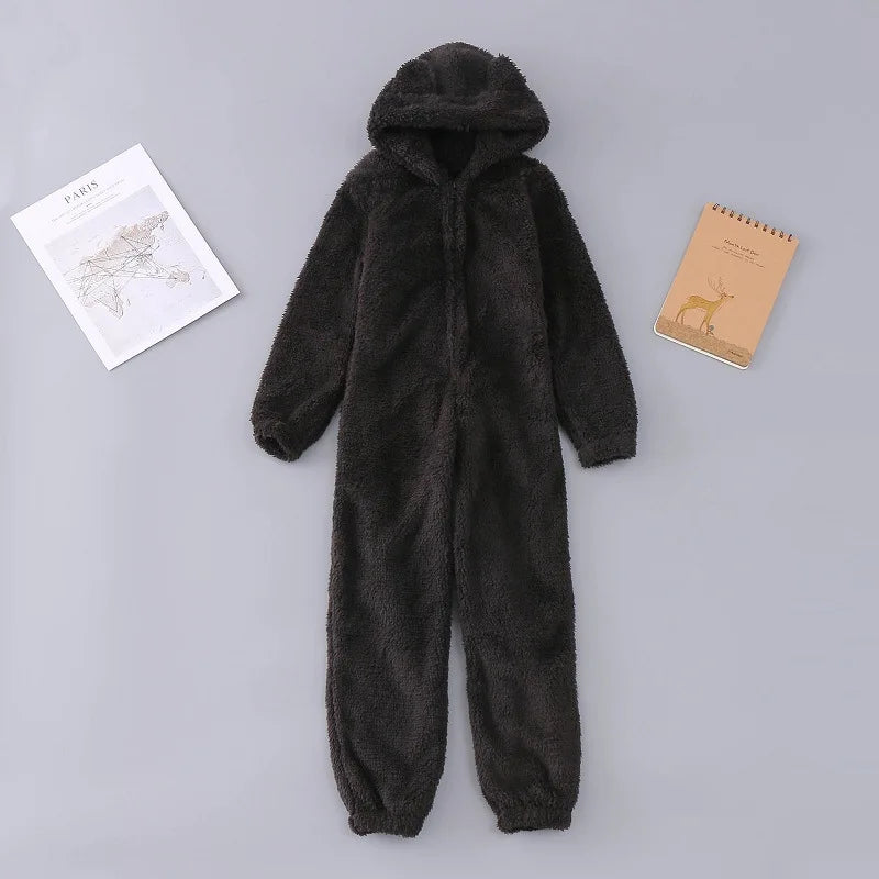 Women's Fleece Oneseies Zip Up Hooded Pajamas Rompers Cozy Sleepwear Pyjamas Autumn Winter Warm Loungewear Jumpsuit
