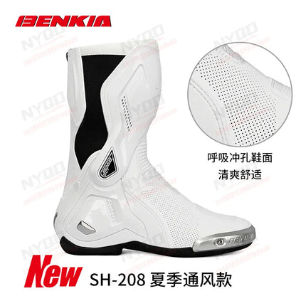 BENKIA CE Certified Motorcycle Boots, Professional Track Racing Breathable Summer Riding Boots