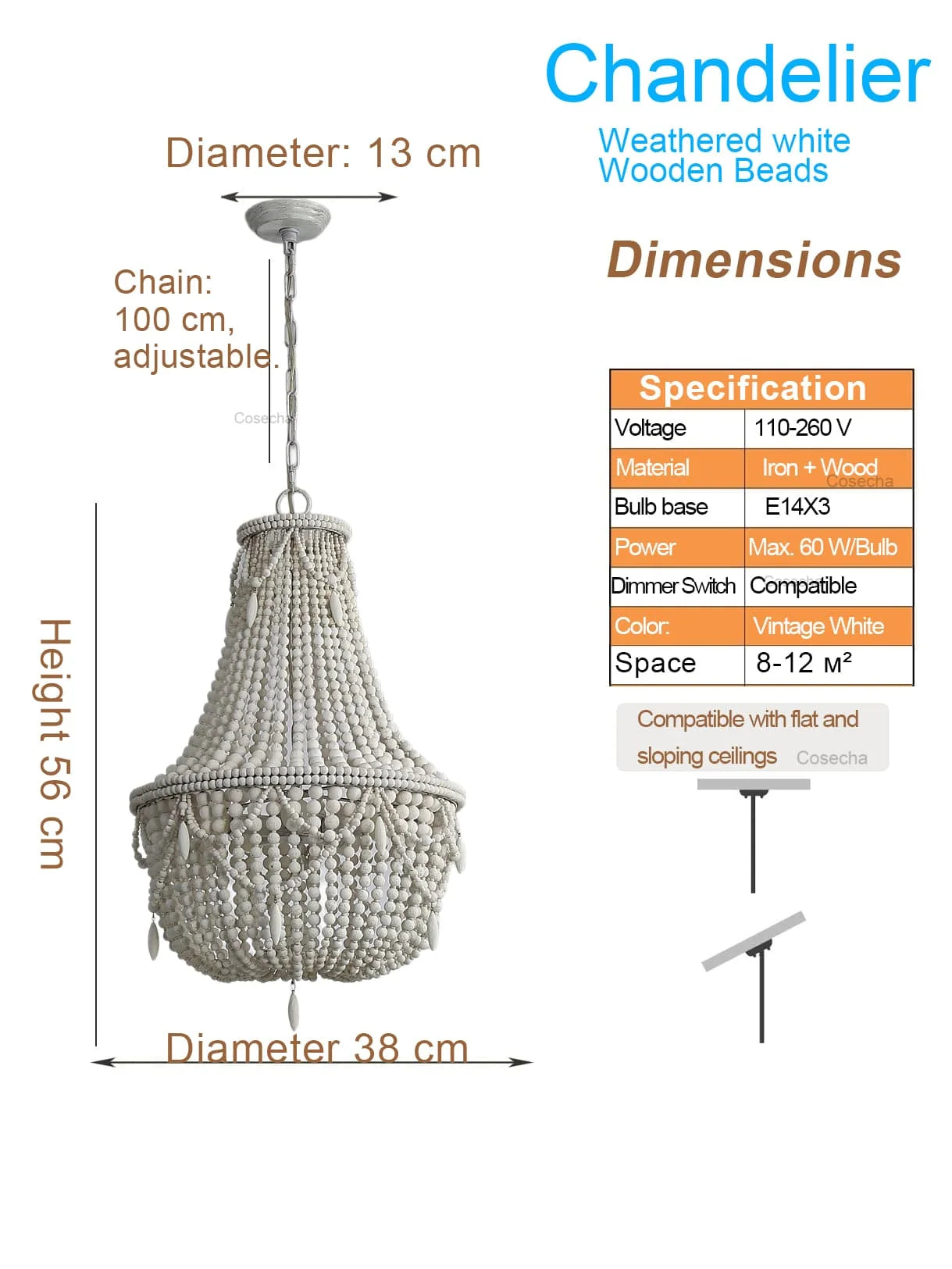 Black French Country Chandelier Large Hanging Lights Dia60 H65cm Living Room Boho Wood Bead Chandelier For Bedroom Dining Room
