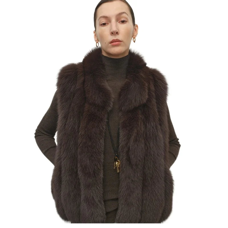 Stylishly stacked, blue fox imported from Finland, back hair, stand-up collar, vertical row fur, vest short Shu Jeju Xuejing